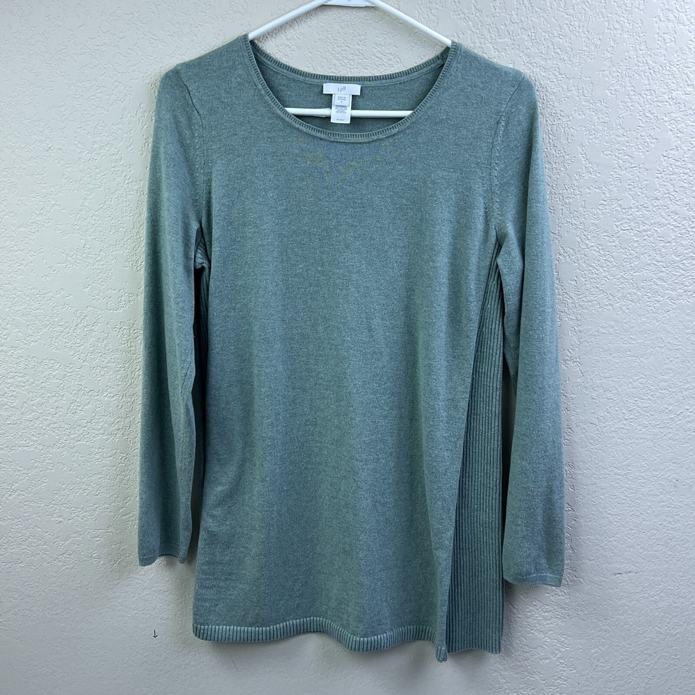 J.Jill Tunic Women's Small Green Knit Side-Rib Long Sleeve Shirttail Tee Shirt